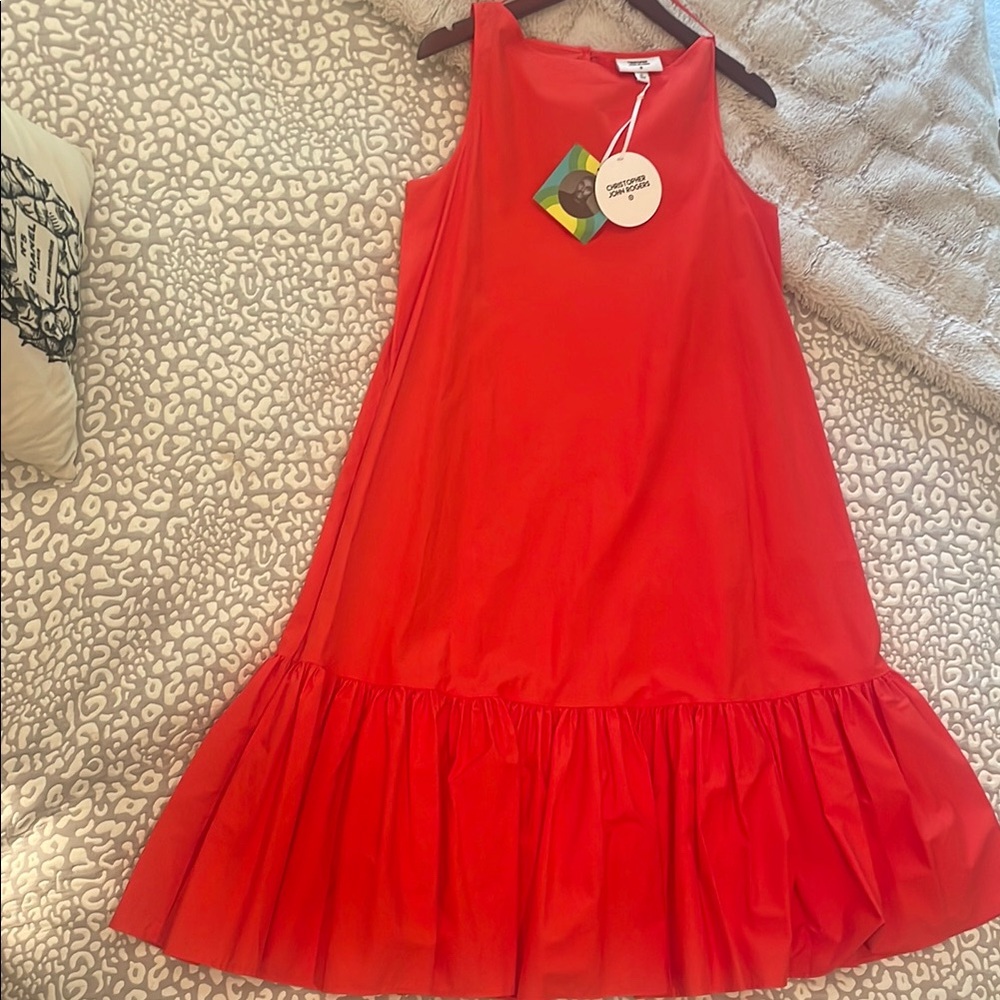 Christopher John Rogers Red Tiered Ruffled Sundress
